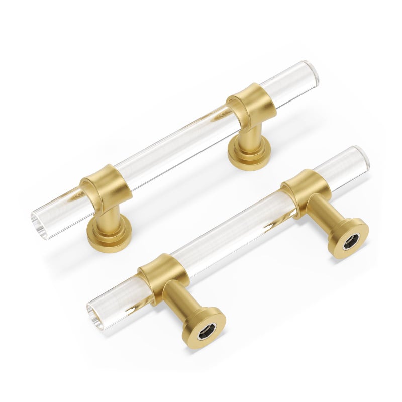 Peaha 10 Pack 3 Inch Acrylic Cabinet Pulls Gold Drawer Handles Brushed Brass Hardware Zinc Alloy for Dresser Cupboard Kitchen - Image 1